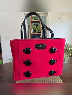 EUC Kate Spade Red Wool Button-Accent Tote